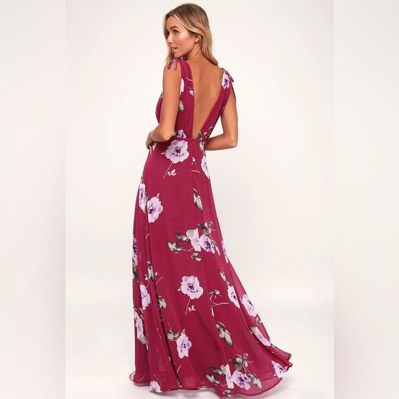 Lulus Magenta Floral Print Maxi Dress XL - Picture 4 of 5